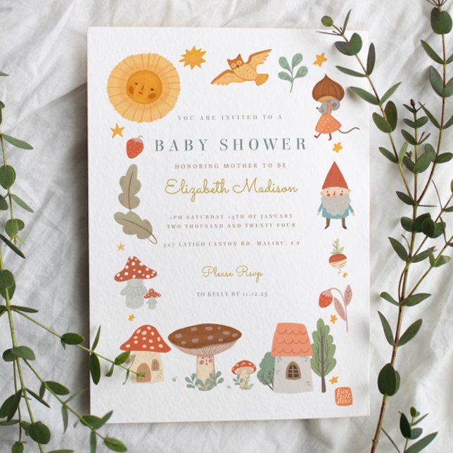 Invitation Baby shower de champignons forestiers de bois Invi (Créateur téléchargé)
