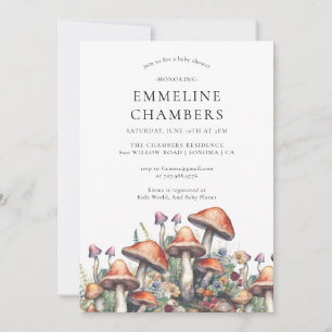 Invitation Baby shower de champignons forestiers enchantés