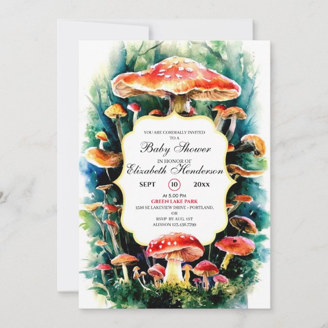 Invitation Baby shower de champignons Little Boho (Devant)