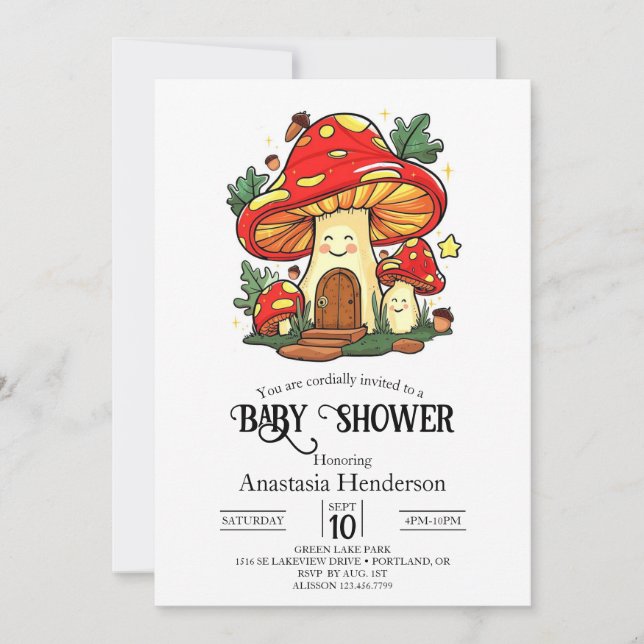 Invitation Baby shower de champignons mignons de charme (Devant)