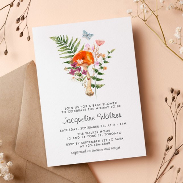 Invitation Baby shower de champignons sauvages de l'aquarelle (Créateur téléchargé)