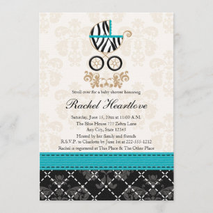 Invitation Baby shower de chariot d'impression de zèbre de