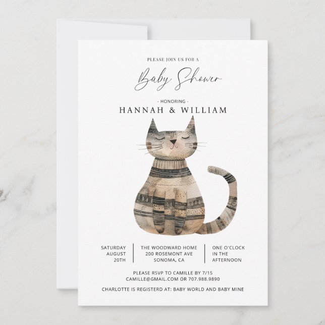 Invitation Baby shower de chat mignon (Devant)