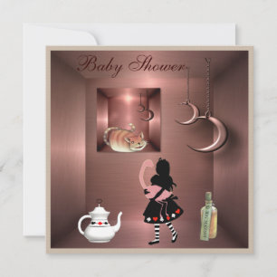 Invitation Baby shower de chats Alice, Flamant rose et Cheshi
