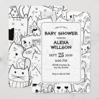 Baby shower de chats de gribouillis noirs et blanc