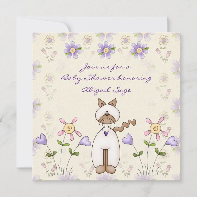 Invitation Baby shower de chats et de fleurs mignons (Devant)