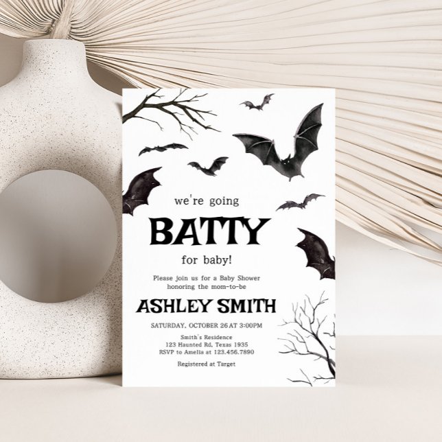Invitation Baby shower de chauves-souris noires et blanches d (Black and White Bats Baby Shower Invitation
)