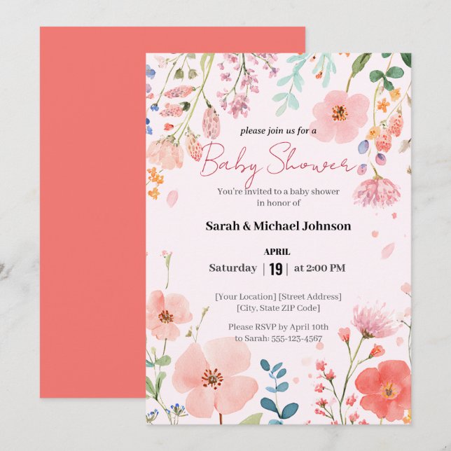 Invitation Baby shower de chemin en floraison (Devant / Derrière)