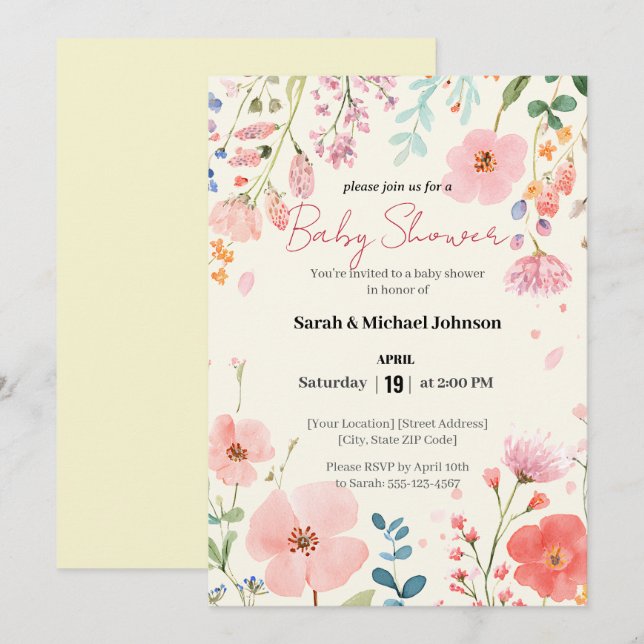 Invitation Baby shower de chemin en floraison (Devant / Derrière)