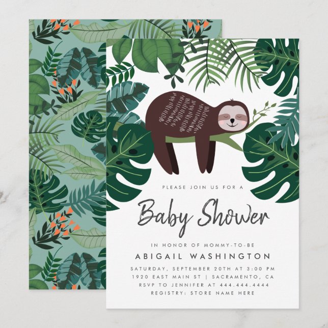 Invitation Baby shower de cheminée à feuillage tropical (Devant / Derrière)