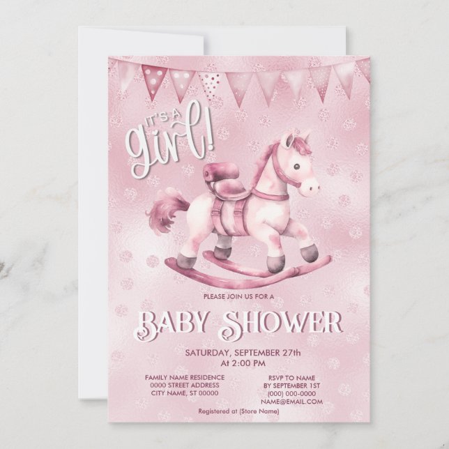Invitation Baby shower de Cheval Rosé (Devant)