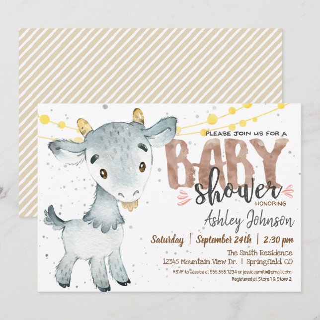 Invitation Baby shower de chèvre, Garçon, Ferme (Devant / Derrière)