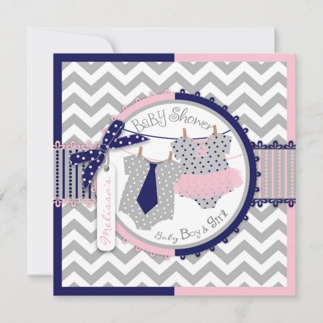 Invitation Baby shower de Chevron de tutu de cravate de (Devant)