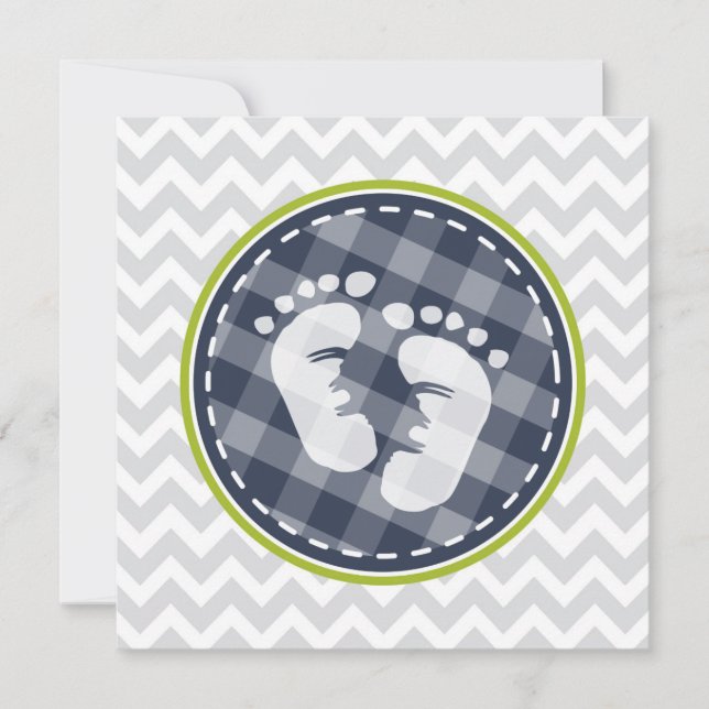 Invitation Baby shower de Chevron gris vert citron bleu marin (Devant)