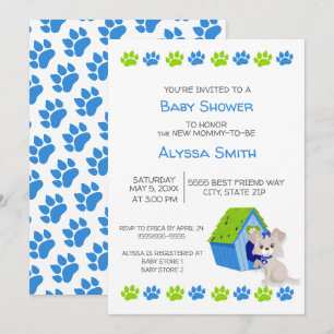 Invitation Baby shower de Chien Chien Blanc Vert Cute Invitat