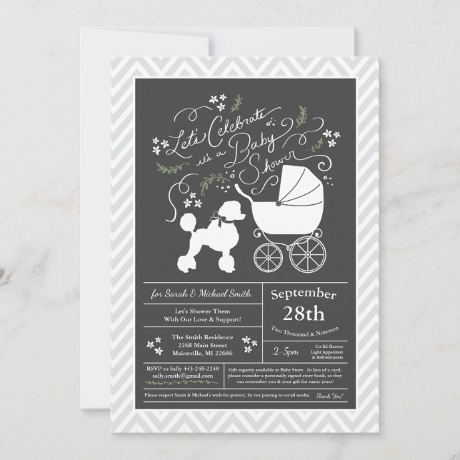 Invitation Baby shower de chien de caniche Genre gris neutre (Devant)