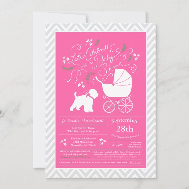 Invitation Baby shower de chien de Terrier à roulettes fille  (Devant)