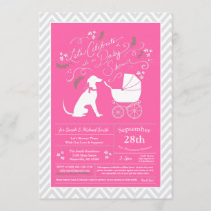 Invitation Baby shower de Chien gris rose