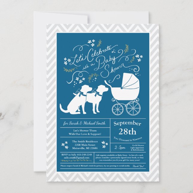 Invitation Baby shower de chien Labrador Blue Boy Lab 2 Chien (Devant)