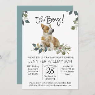 Invitation Baby shower de chien Oh mon garçon ! Corgi Puppy