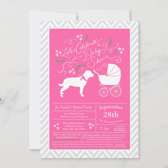 Invitation Baby shower de Chien Rosée (Devant)