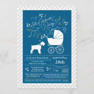 Invitation Baby shower de chien Schnauzer Miniature Blue Boy