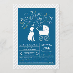 Invitation Baby shower de Chien Vizsla Bleu