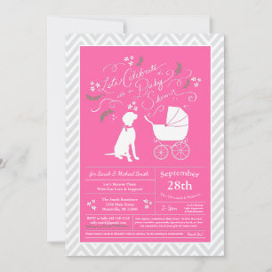 Invitation Baby shower de Chien Vizsla rose