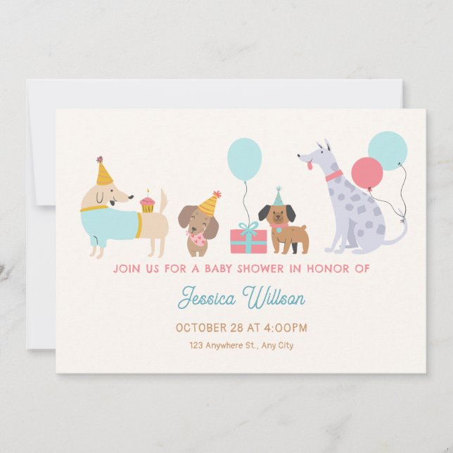 Invitation Baby shower de chiens colorés (Devant)