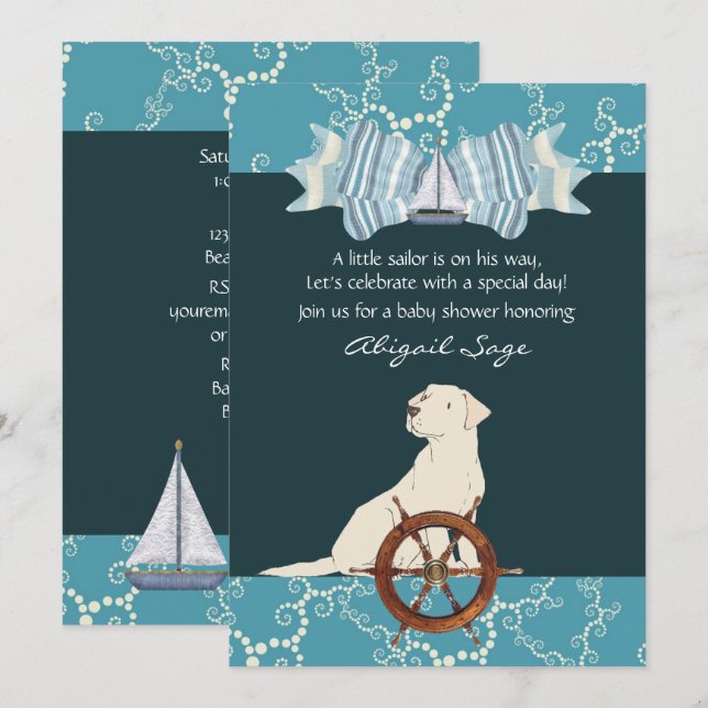 Invitation Baby shower de chiens de Labrador de voilier nauti (Devant / Derrière)