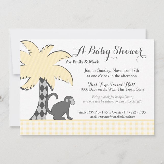 Invitation Baby shower de chimpanzé et palmier (Devant)