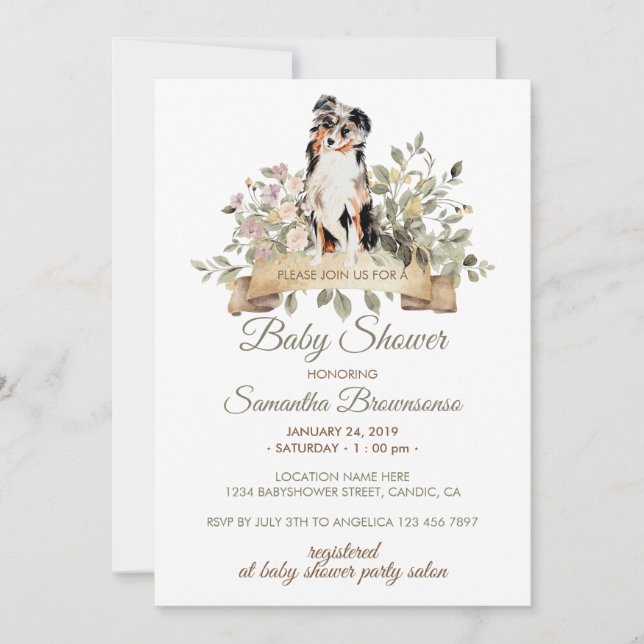 Invitation Baby shower de chiot australien (Devant)