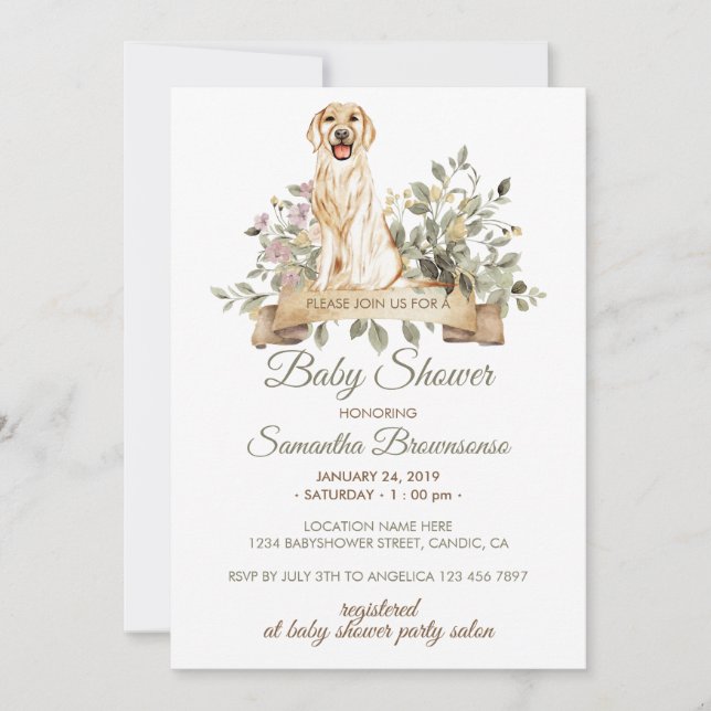 Invitation Baby shower de chiot Golden Retriever (Devant)