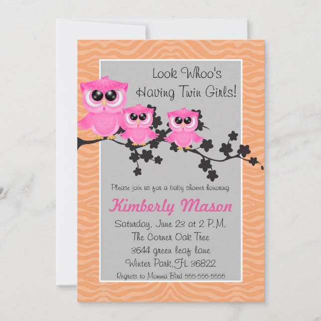 Invitation Baby shower de chouette à deux roses mi (Devant)