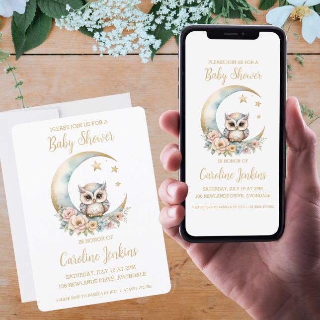 Invitation Baby shower de Chouette à l'aquarelle m (Available in print and digital options!)