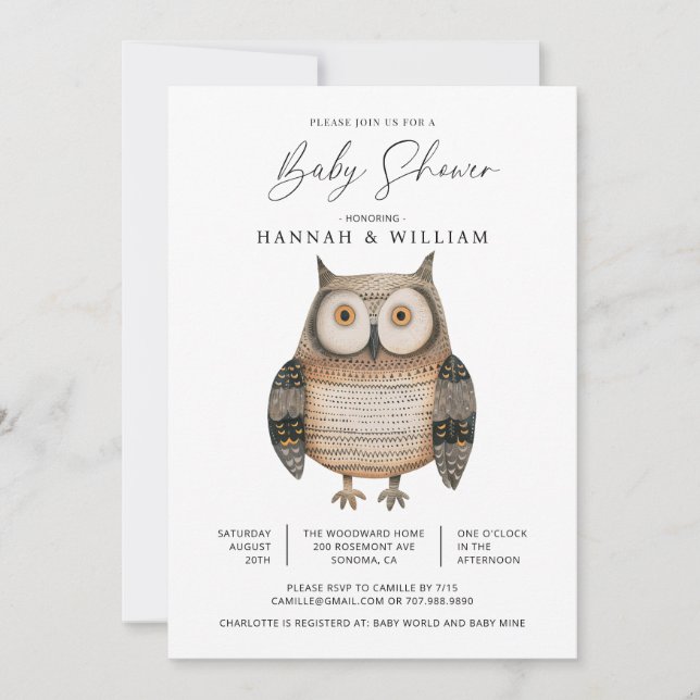 Invitation Baby shower de chouette de bois mignon (Devant)
