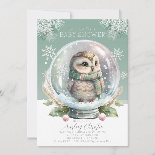 Invitation Baby shower de Chouette d'hiver Garçon  (Devant)