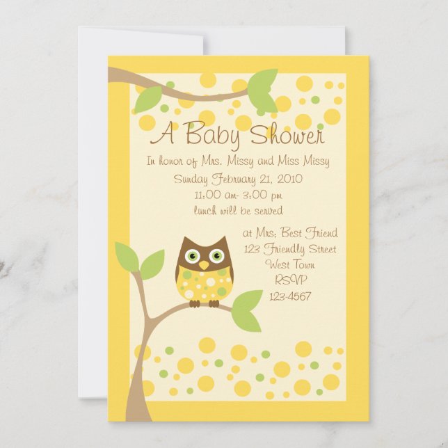 Invitation Baby shower de Chouette Jaune (Devant)