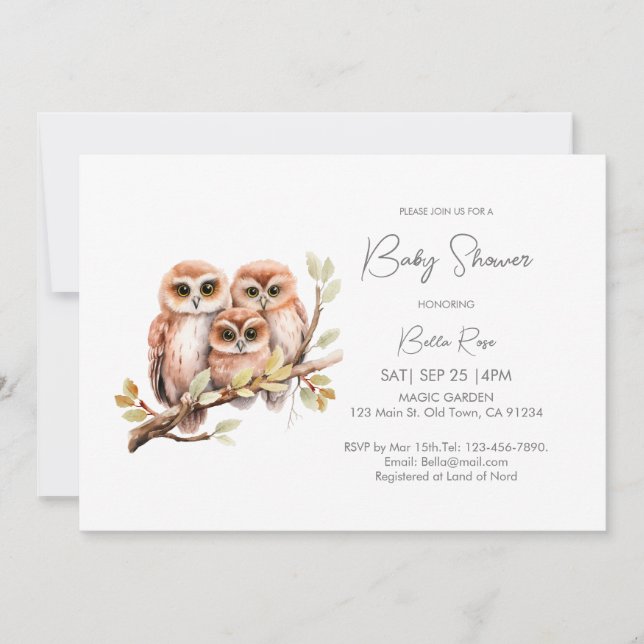 Invitation Baby shower de Chouette neutre sur le plan du genr (Devant)