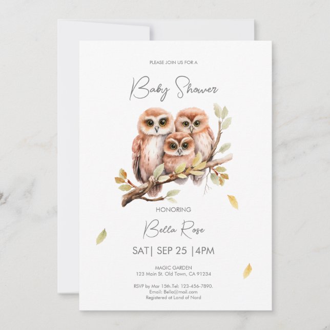 Invitation Baby shower de Chouette neutre sur le plan du genr (Devant)
