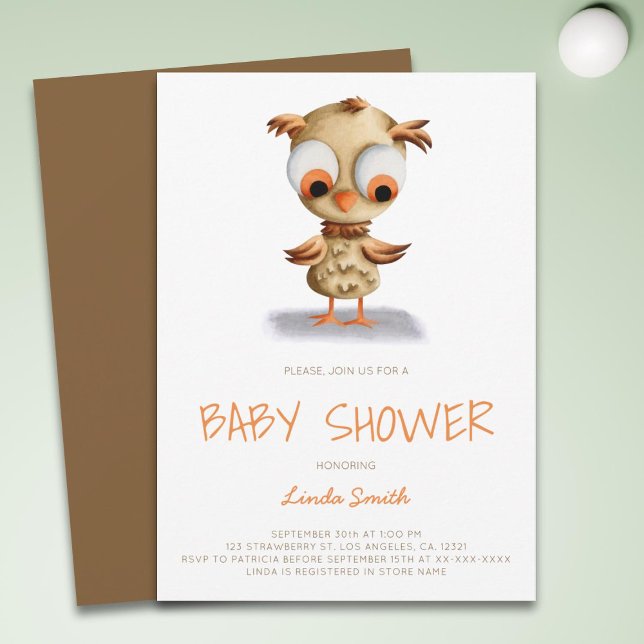 Invitation Baby shower de Chouette neutre sur le plan du genr (Créateur téléchargé)