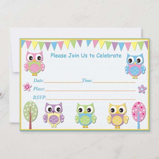 Invitation Baby shower de chouette rose et violet (Devant)