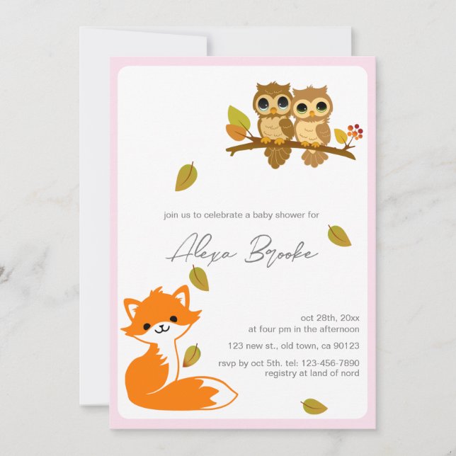 Invitation Baby shower de Chouettes de renard anim (Devant)