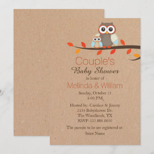 Invitation Baby shower de Chouettes rustiques