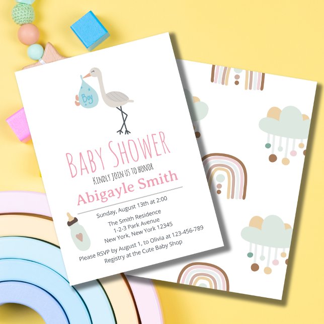 Invitation Baby shower de cigogne - C'est un garço (Créateur téléchargé)