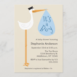 Invitation Baby shower de cigogne moderne - Garçon