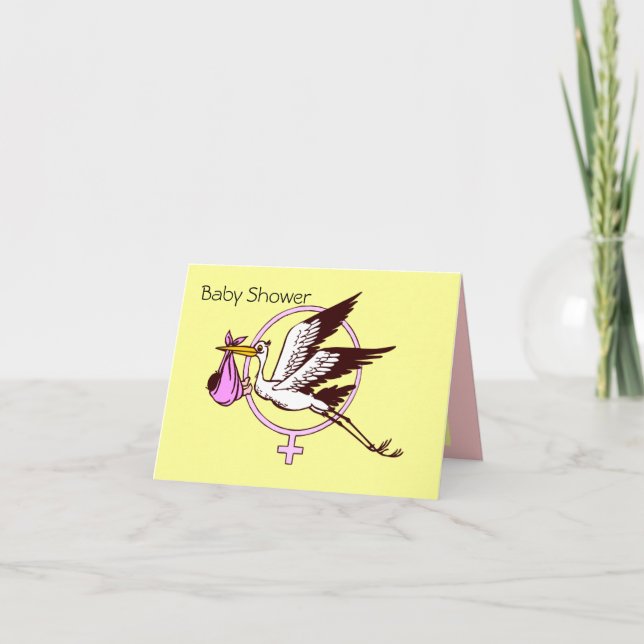 Invitation baby shower de cigogne pour fille (Devant)