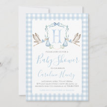Baby shower de cigogne Preppy En vichy bleu