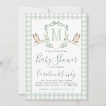 Baby shower de cigogne verte Sage Preppy En vichy