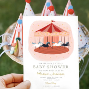 Invitation Baby shower de cirque carnavalesque rose